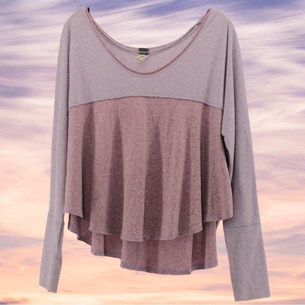 We The Free Heathered Purple Colorblock Cozy Casual Coastal Long Sleeve Size XS